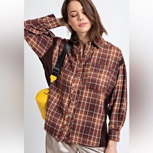 Plaid Button-Up Shirt - Brown